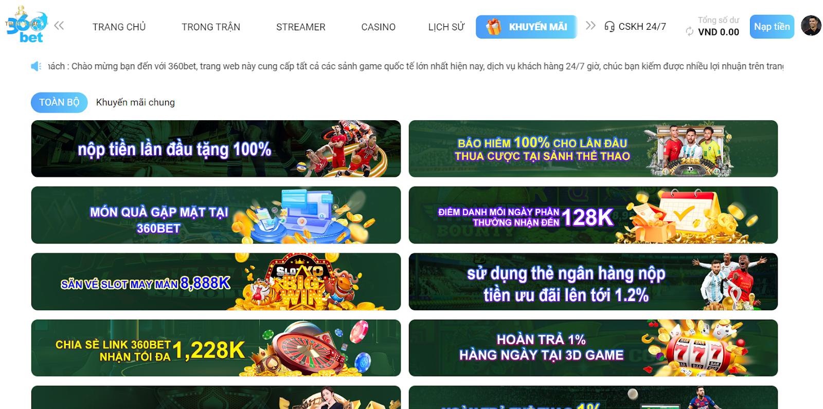 360bet - Nhà cái uy tín - Đẳng cấp số 1 năm 2023 9 Khuyến mãi 360bet rất đa dạng và hấp dẫn