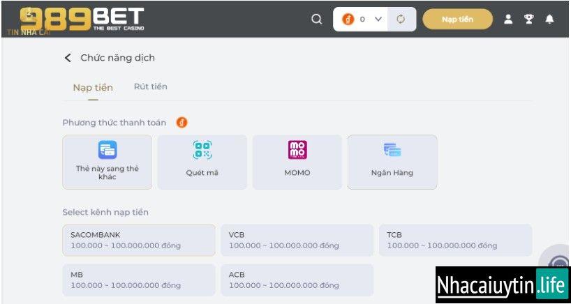 Giới thiệu 989BET - Địa chỉ cá cược uy tín số 1 Việt Nam 8 Giao dịch nạp - rút tiền 989BET nhanh chóng - thuận tiện