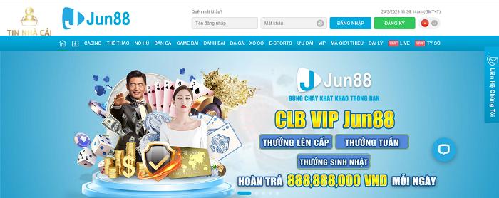 Jun88 - Nhà cái giải trí giúp người chơi kiếm tiền tỷ 25 Giao diện trang chủ tuy đơn giản nhưng lại đẹp mắt