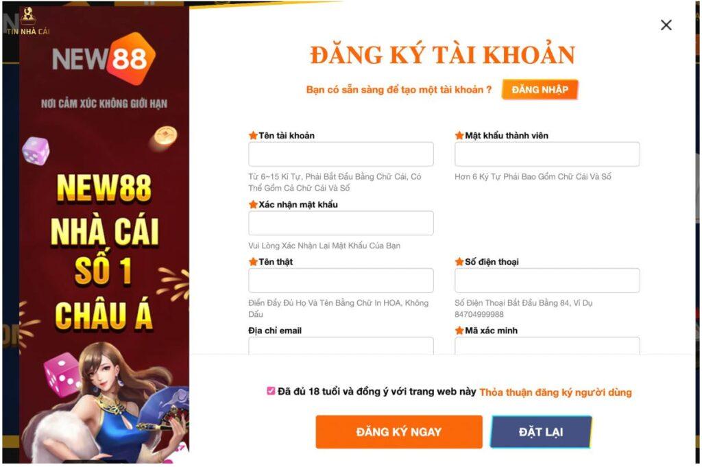 New88 - Thế giới giải trí thực thụ với tiền thưởng khủng 31 Form đăng ký tài khoản thành viên tại nhà cái New88