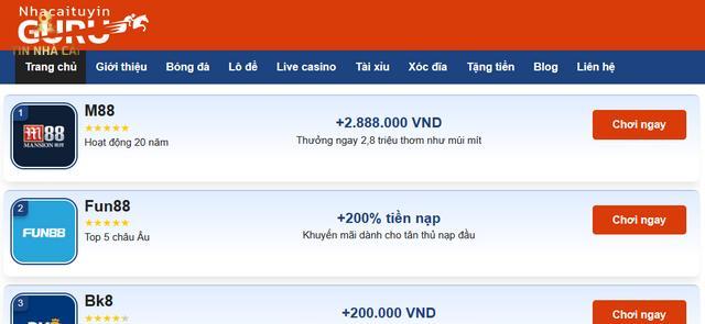 Giao diện trang web nhà cái uy tín Guru