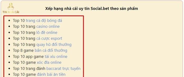 Có phân loại xếp hạng nhà cái theo từng sản phẩm cá cược