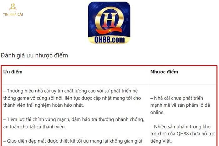 Có nêu rõ ưu, nhược điểm của từng nhà cái