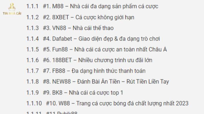 Nhà cái uy tín VNZ review +12 nhà cái khác nhau