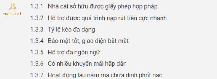 VNZ đánh giá nhà cái dựa trên 8 tiêu chí khác nhau